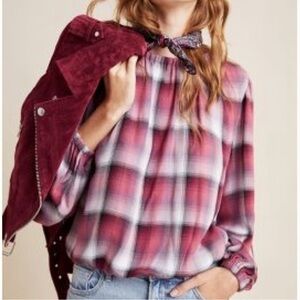 ANTHRO CLOTH & STONE PLAID TOP XS